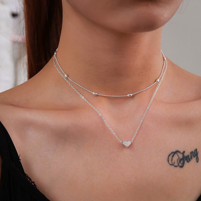 Wholesale European and American Cross-Border Jewelry, Simple and pular Trendyy Women's Street Style Necklace, Copper Peach Heart Multi-Layer Clavicle