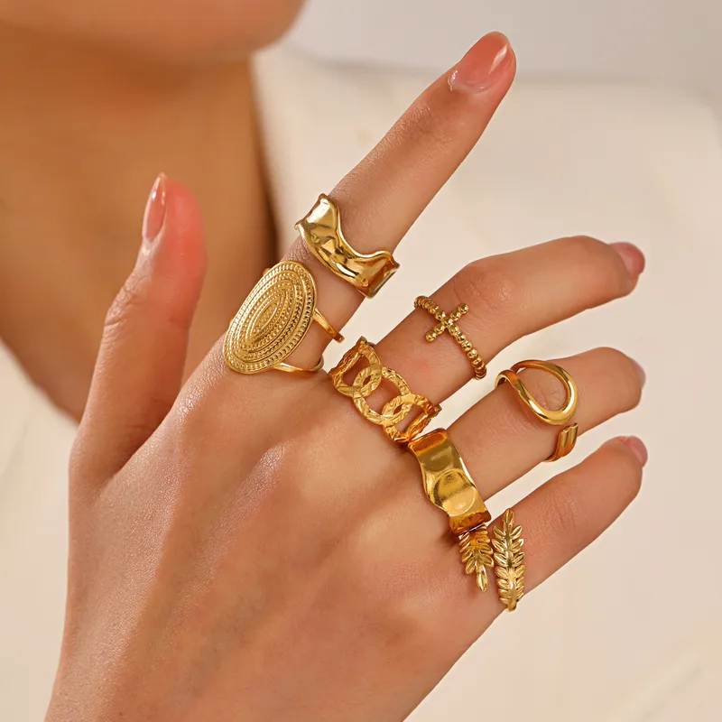 Wholesale Basic Classic Style Geometric Leaf Stainless Steel Plating Open Rings
