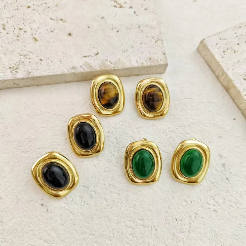 Wholesale PVD Coated 18K Gold Plated Real Gold Plated Rectangle 304 Stainless Steel Retro Waterproof Non Tarnish Ear Studs