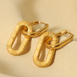 Wholesale PVD Coated Real Gold Plated 18K Gold Square 304 Stainless Steel French Style Waterproof Non Tarnish Earrings