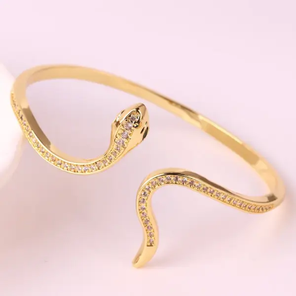 Wholesale Ins Style Retro Snake Copper 18k Gold Plated Zircon Bangle In Bulk