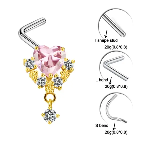 Sexy Cross Heart Shape Butterfly Stainless Steel Titanium Copper Plating Inlay Zircon White Gold Plated Gold Plated Nose Studs Nose Pin