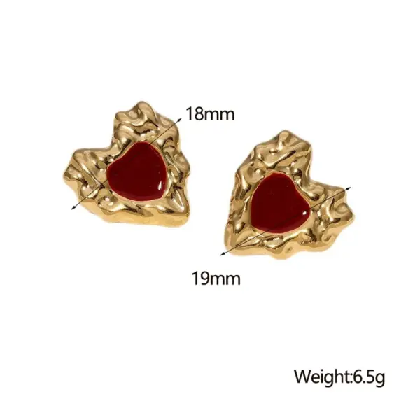 Wholesale 304 Stainless Steel Heart Shape PVD Coated Real Gold Plated 18K Gold French Style Sweet Waterproof Non Tarnish Ear Studs