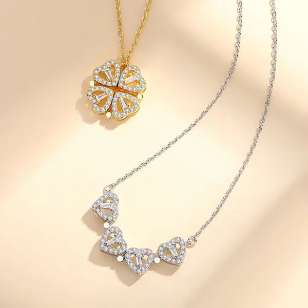 Wholesale Fashion Four Leaf Clover Heart Shape Stainless Steel Flowers Inlay Zircon Necklace