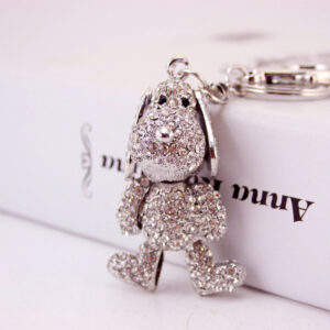 Wholesale Alloy Rhinestone Silver Cute Puppy Car Keychain Cartoon Dog Key Chain Pendant Girlfriend Bag Hanging 260