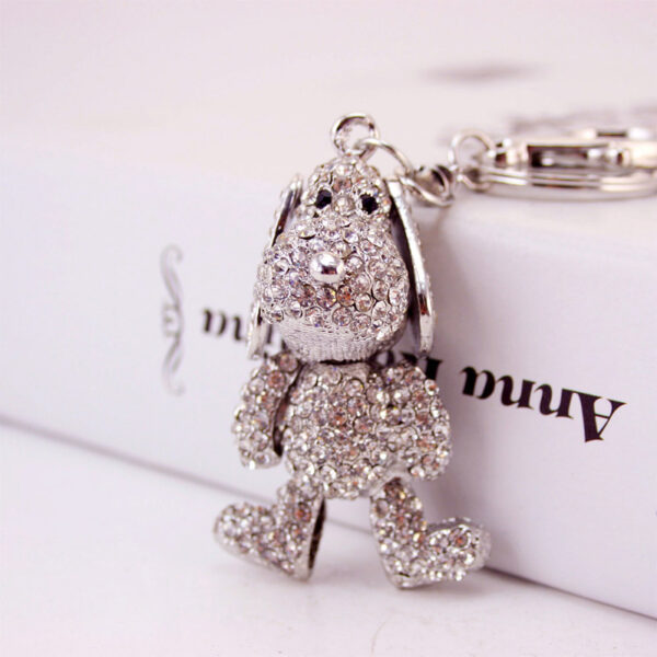 Wholesale Alloy Rhinestone Silver Cute Puppy Car Keychain Cartoon Dog Key Chain Pendant Girlfriend Bag Hanging 260