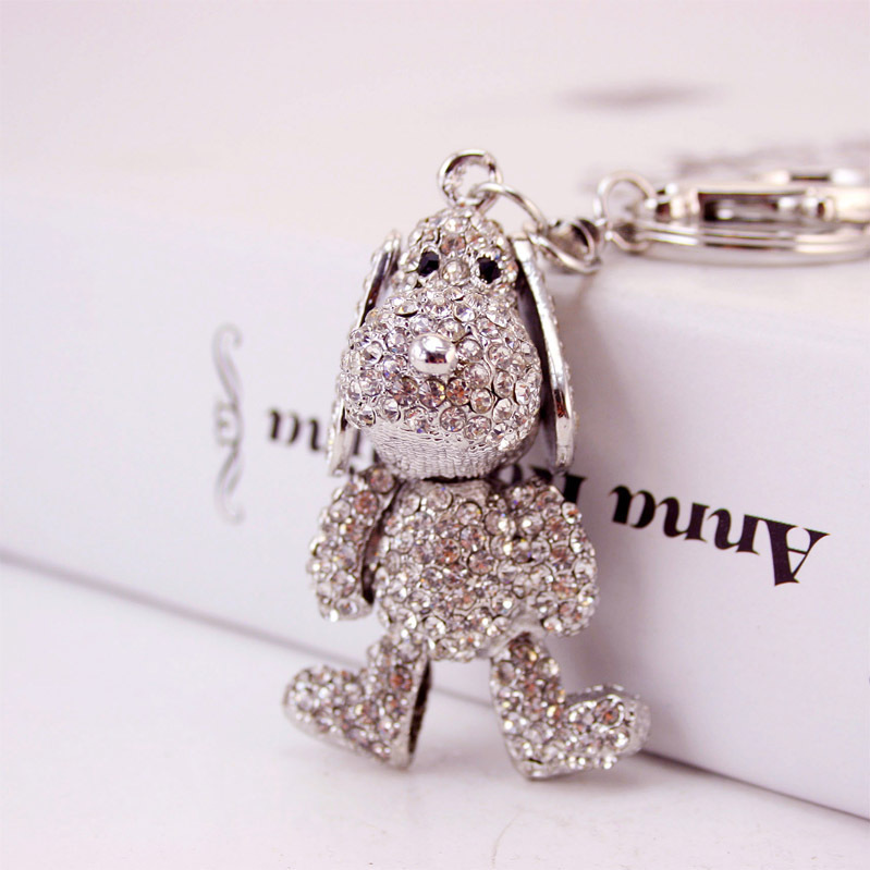 Wholesale Alloy Rhinestone Sier Cute Ppy Car Keychain Cartoon Dog Key Chain Pendant Girlfriend Bag Hanging 260