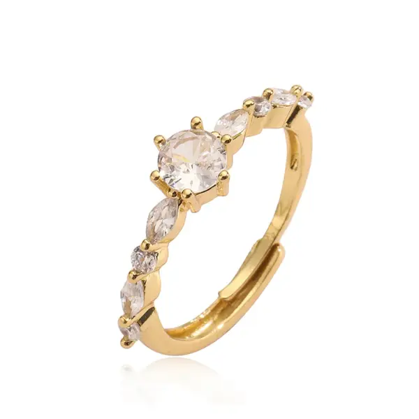 Wholesale Elegant Luxurious Shiny V Shape Copper Plating Inlay Zircon 18k Gold Plated Open Rings