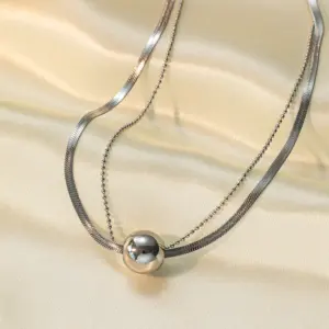 H231【Small Golden Balls Necklace Steel Color】