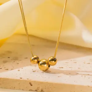 H1071【Three Golden Balls Necklace Gold】