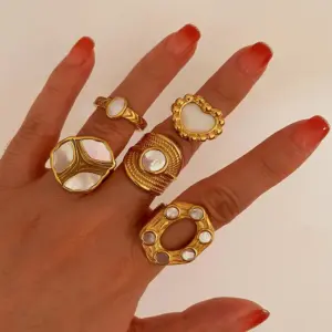 Wholesale 304 Stainless Steel Geometric Heart Shape PVD Coated Shell Real Gold Plated Retro French Style Waterproof Non Tarnish Irregular Surgical Steel Gold Rings