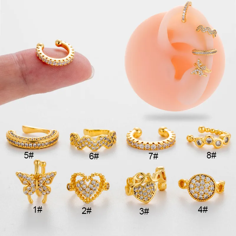 Wholesale 1 Piece Cute Cool Style Geometric Heart Shape Butterfly Plating Inlay Copper Zircon 18k Gold Plated Ear Studs