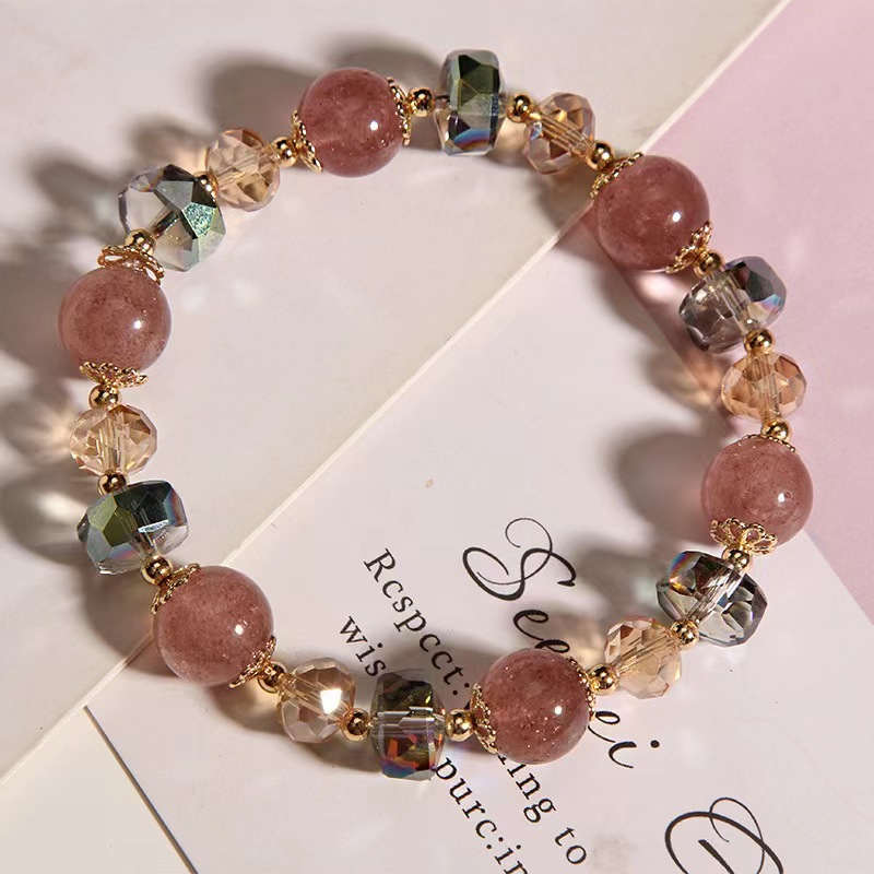 Wholesale Colorful Girl's Light Luxury New Glaze Imitation Strawberry Crystal Bracelet Beaded Bracelet Women's Mori Style Fashionable Simple
