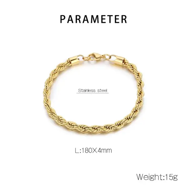 Ion Plating (IP) 18K Gold Plated Twist 304 Stainless Steel Simple Style Waterproof Non Tarnish 304 Stainless Steel Bracelets