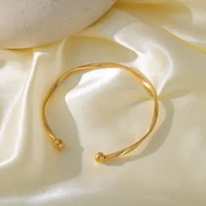 【XKB2209】Steel Bead Twisted Bracelet / Gold