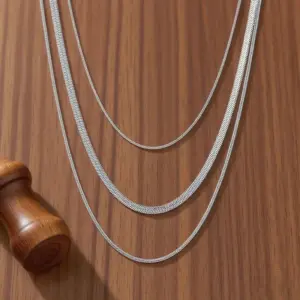 X0644-Three-layer Chain-necklace-steel Color
