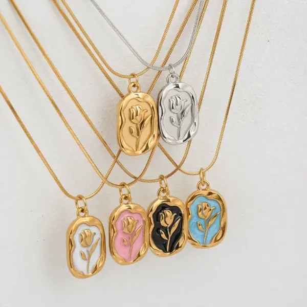 Ion Plating (IP) Rose Flower 304 Stainless Steel Cute Waterproof Non Tarnish 304 Stainless Steel Pendant Necklace