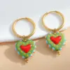 Wholesale 1 Pair Casual Cute Sweet Heart Shape Enamel Plating 304 Stainless Steel 18K Gold Plated Charm Sleeper Hoop Earrings