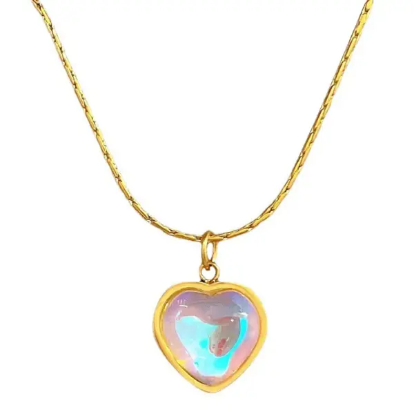 PVD Coated Real Gold Plated Heart Shape Titanium Steel Sweet Waterproof Non Tarnish Pendant Necklace