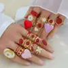 Vintage Red Oil Drop Ring For Women New Style Ins Famous Open Finger Ring Trendy Stainless Steel 304 Adjustable Size