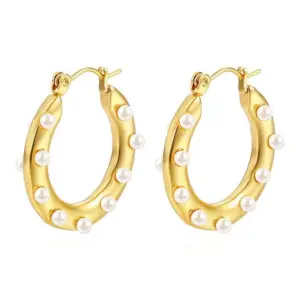 round Inlaid Pearl Earrings