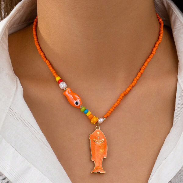 Wholesale Bohemian Summer Glass Bead Fish Starfish Pendant Necklace