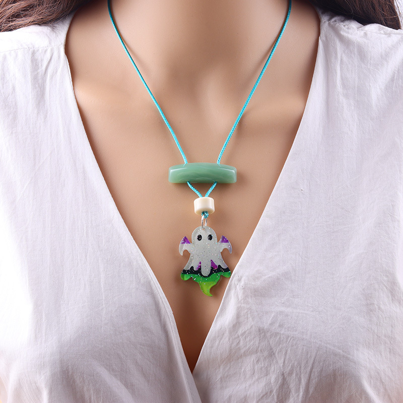 Wholesale 2025 New Necklace with Colorful Ghost Bat Acrylic Pendant, Creative and Unique Necklace Jewelry for Women