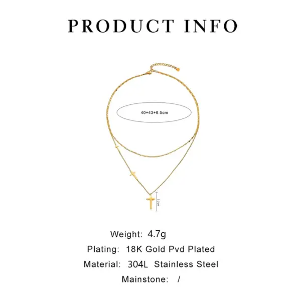 304 Stainless Steel Cross PVD Coated Zircon Real Gold Plated 18K Gold Simple Style Waterproof Non Tarnish Cross Chain Lobster Trigger Clasp Closure Gold Pendant Necklace