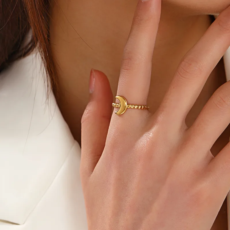 Wholesale PVD Coated 18K Gold Plated Moon 304 Stainless Steel Simple Style Waterproof Non Tarnish Open Rings