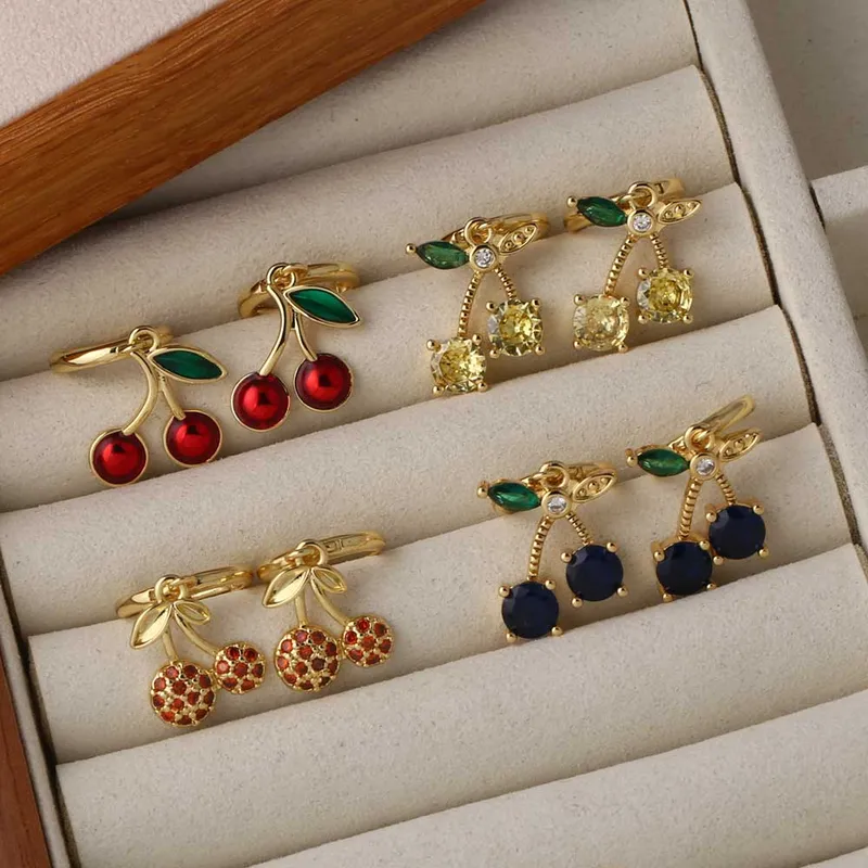 Wholesale 1 Pair Modern Style Simple Style Cherry Copper Zircon 18K Gold Plated Drop Earrings