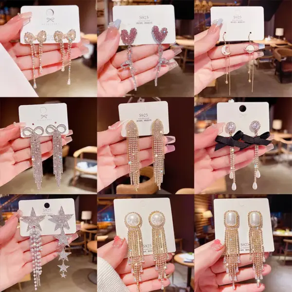 1 Pair Sweet Heart Shape Butterfly Bow Knot Inlay Copper Artificial Pearls Rhinestones Earrings