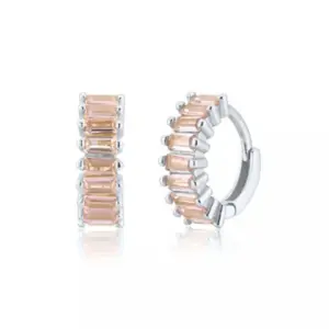 round Ring Earrings/Light Pink Diamond without Word Printing/White Gold Color