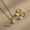 3pc Stainless Steel Waterproof And Non-Fading Stylish Women's Gold/Silver Water Drop Pearl Hoop Earrings Necklace Jewelry Set, Suitable For Women's Daily Wear