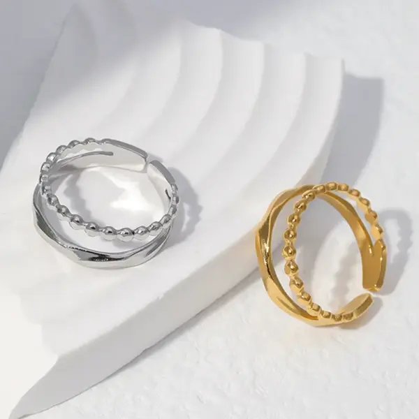 Wholesale PVD Coated Real Gold Plated Solid Color Stainless Steel Fashion Waterproof Non Tarnish Open Ring