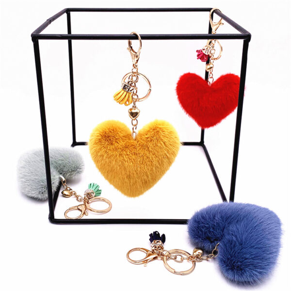 Wholesale Tassel Peach Heart Keychain Cute Bag Pendant Heart-Shaped Plush Car Key Chain Ring Pendant Creative Small Gift