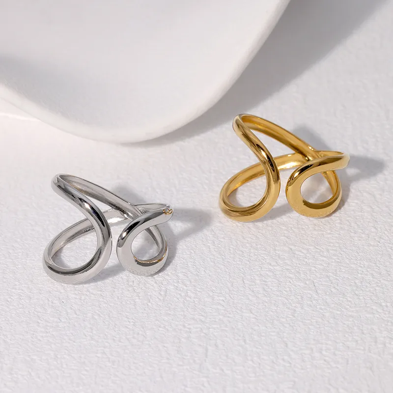 PVD Coated Real Gold Plated 18K Gold Irregular 304 Stainless Steel Modern Style Simple Style IG Style Waterproof Non Tarnish Open Rings