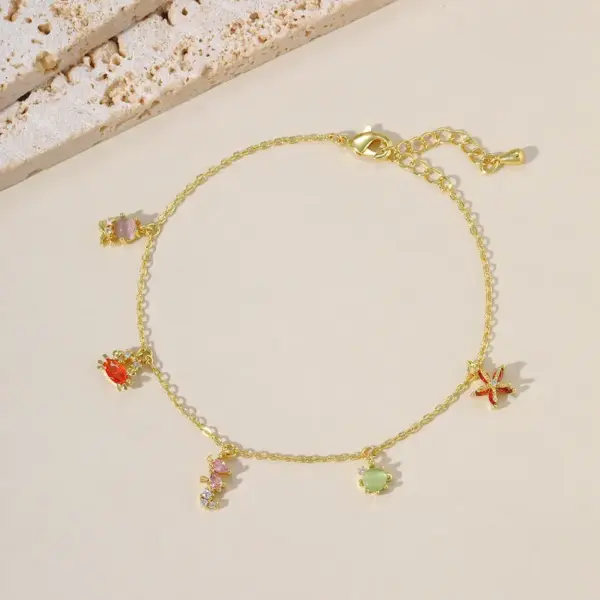 14K Real Gold Plated Brass Zircon Starfish Crab Bracelets