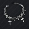 Wholesale European and American style retro bracelet fashionable all-match metal double-layer cross pendant hip hop multi-layer bracelet couple accessories