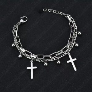 Wholesale European and American style retro bracelet fashionable all-match metal double-layer cross pendant hip hop multi-layer bracelet couple accessories