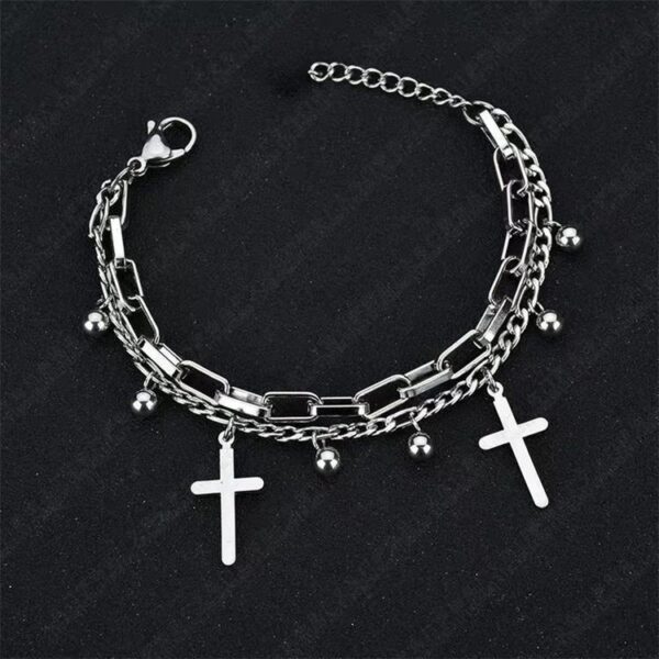 Wholesale European and American style retro bracelet fashionable all-match metal double-layer cross pendant hip hop multi-layer bracelet couple accessories