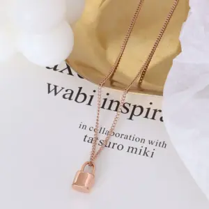 Type A- P447 Rose Gold Convex Lock Necklace 45 + 5cm