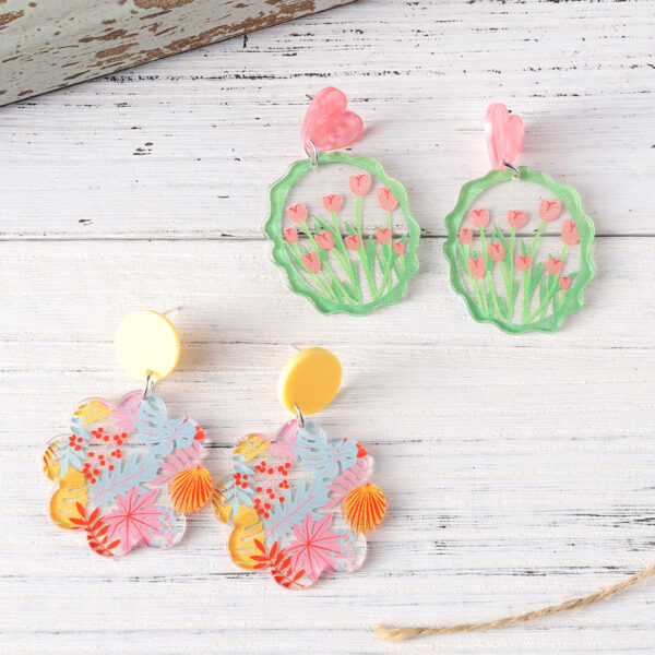 oly-92fcf5efebfd8b226624cb1526d6c3d9 Wholesale Spring and summer flower leaf pendant earrings acrylic earrings