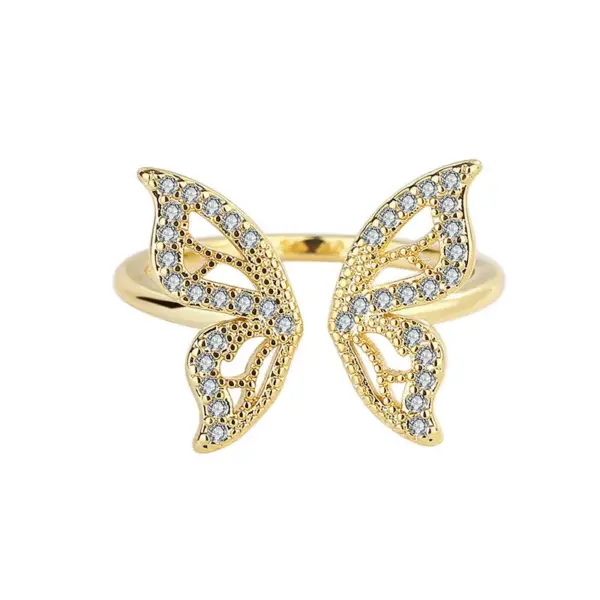 Shiny Butterfly Copper Gold Plated Silver Plated Zircon Open Ring In Bulk