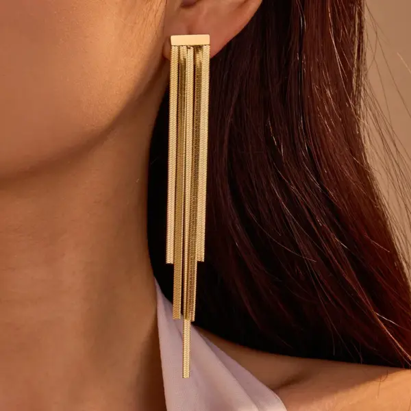 Wholesale PVD Coated Real Gold Plated 18K Gold Tassel 304 Stainless Steel Retro IG Style Waterproof Non Tarnish Drop Earrings