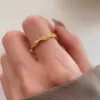 Wholesale 304 Stainless Steel Round Ion Plating (IP) Zircon 18K Real Gold Plated Elegant Simple Style Waterproof Non Tarnish Plating Inlay Gold Rings