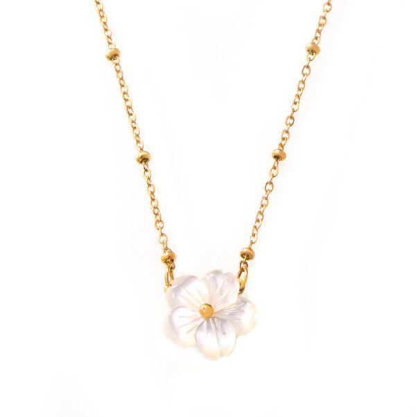 oly-930d999900efc76c735d297c48140731 Wholesale Chic style fashion personality elegant temperament cold wind necklace white sea shell flower pendant clip bead chain titanium steel jewelry