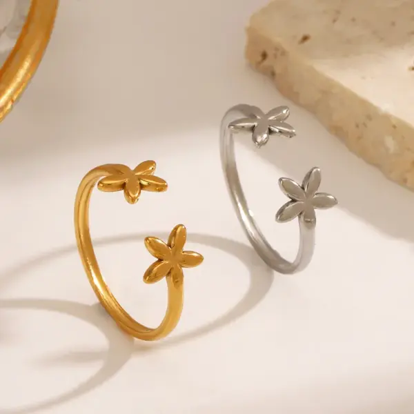 Ion Plating (IP) 18K Gold Plated Flower 304 Stainless Steel Simple Style Waterproof Non Tarnish Open Rings