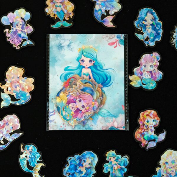 Wholesale Cross-border 30 laser bronzing cartoon hand-painted mermaid princess graffiti stickers DIY children's creative hand account