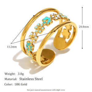 Flower open ring-gold-blue and white