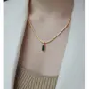Wholesale Jewelry Retro Simple Style Square Titanium Steel Rhinestones Plating Inlay Pendant Necklace